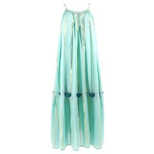 Karakorum Primaluna Maxi Dress Aqua Gold Metallic Stripe NWT Resort Beach Cover